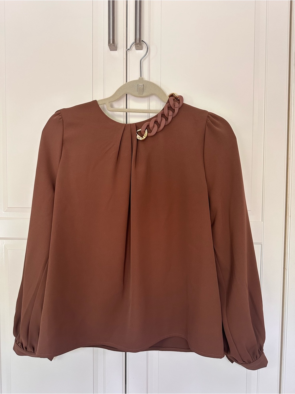 Ina Burnt Sienna Long-Sleeve Blouse with Chain Detail